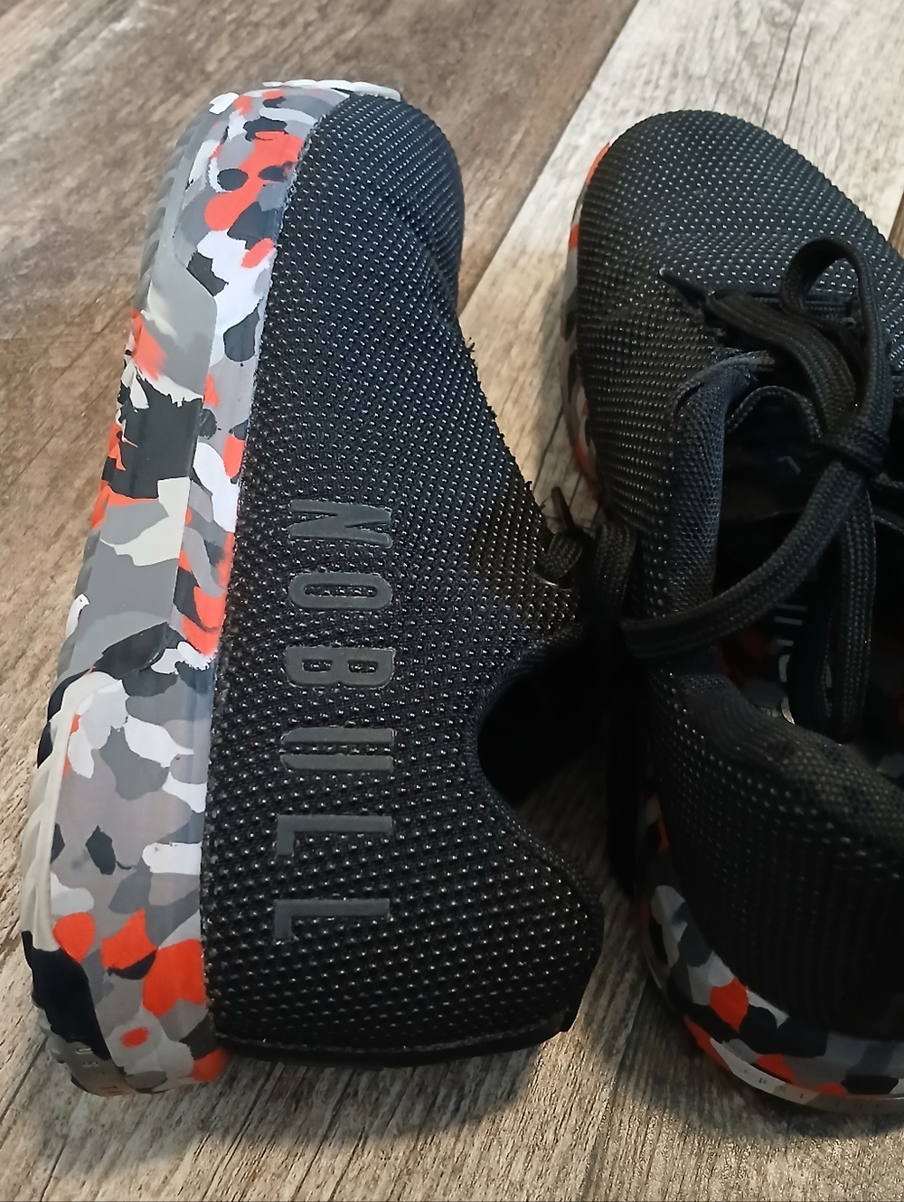 NOBULL Black Athletic Shoes with Red Camouflage Sole - Picture 6 of 8